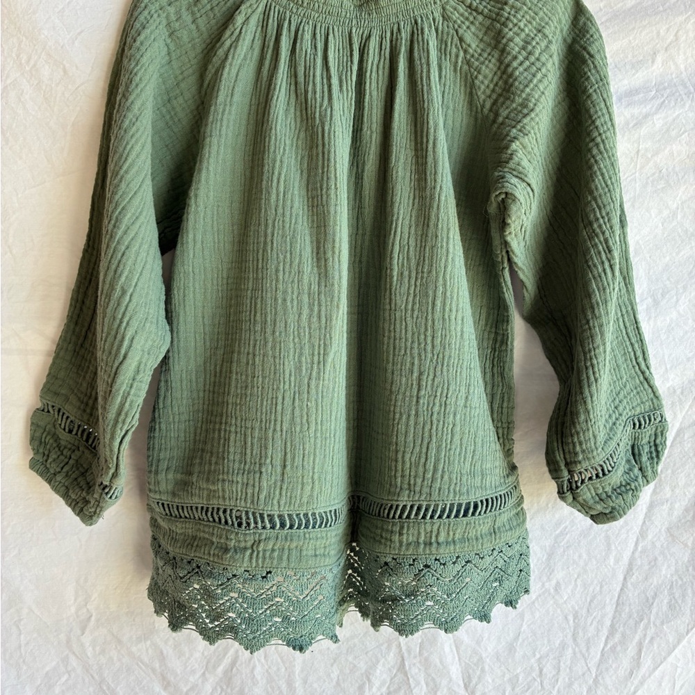 Rylee + Cru Girls 3/4 Sleeve Cotton Gauze Blouse With Lace Trim 6-7Y - Picture 5 of 10